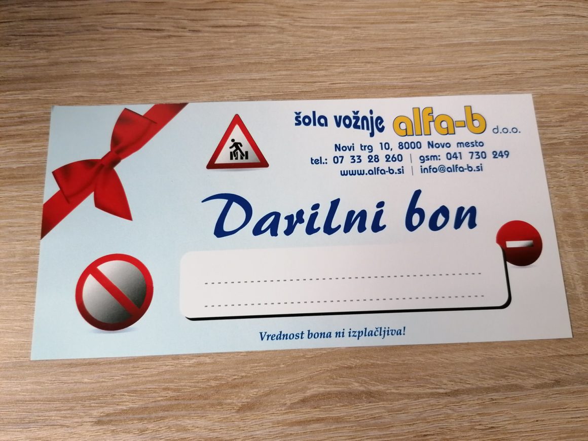Darilni bon za tečaje CPP ali ure vožnje, kot darilo za vse priložnosti
